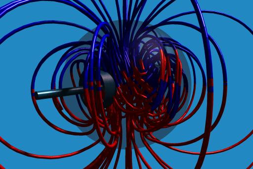 Enlarged view: Magnetic field lines for a simulation of the Madison Dynamo Experiment